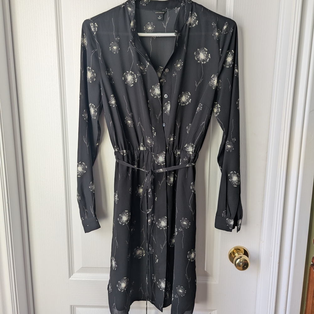 Ann Taylor Black Dandelion Print Dress